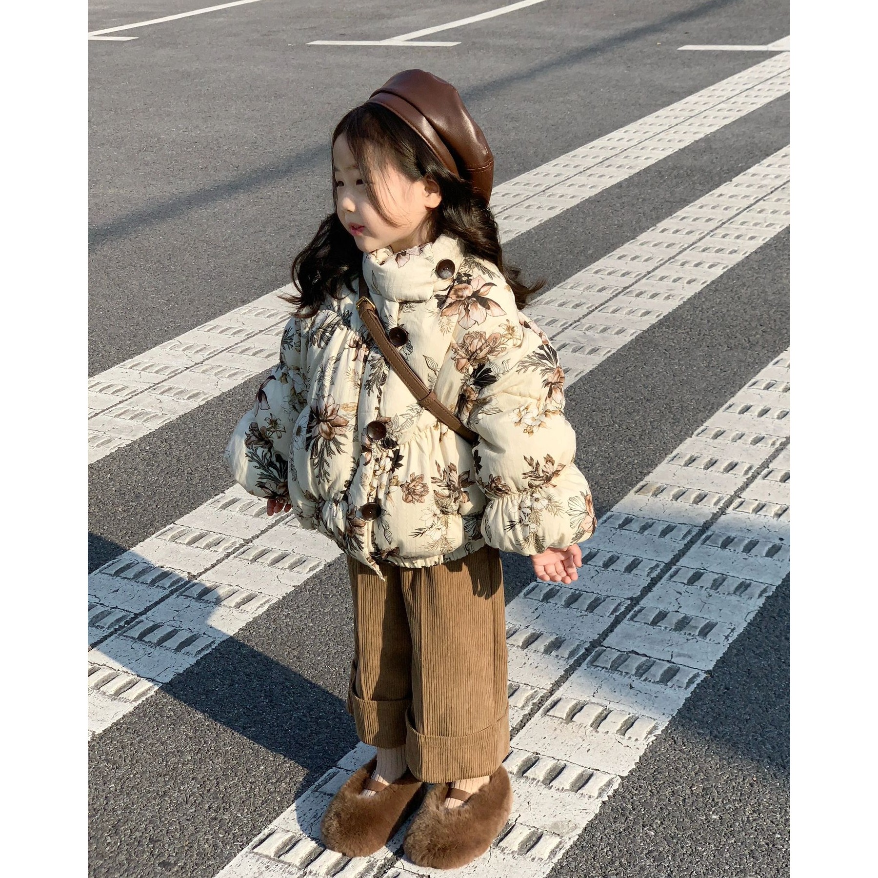 韩版童装冬季女童碎花棉服洋气宝宝保暖加厚儿童宽松面包服外套潮