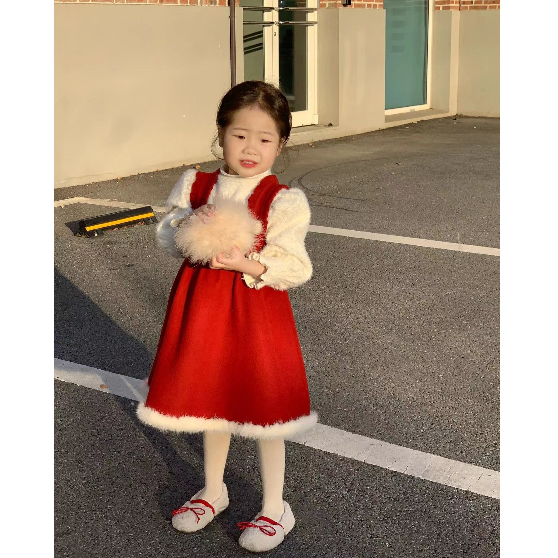 韩版童装女童款背心裙秋冬洋气红色连衣裙儿童宝宝加厚公主裙