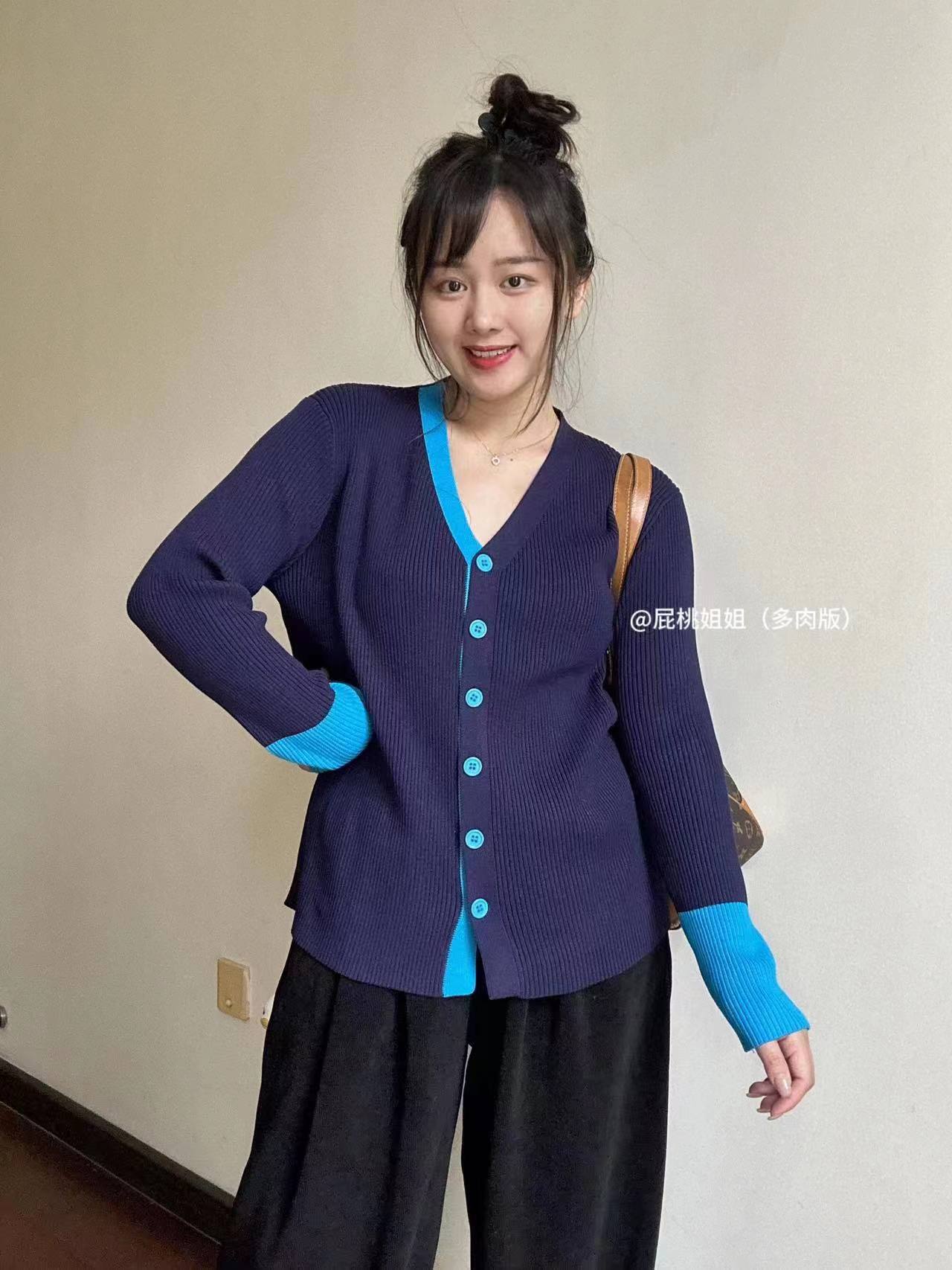 假两件拼色开衫毛衣女ins潮流v领撞色针织衫外套显瘦2023春秋新款