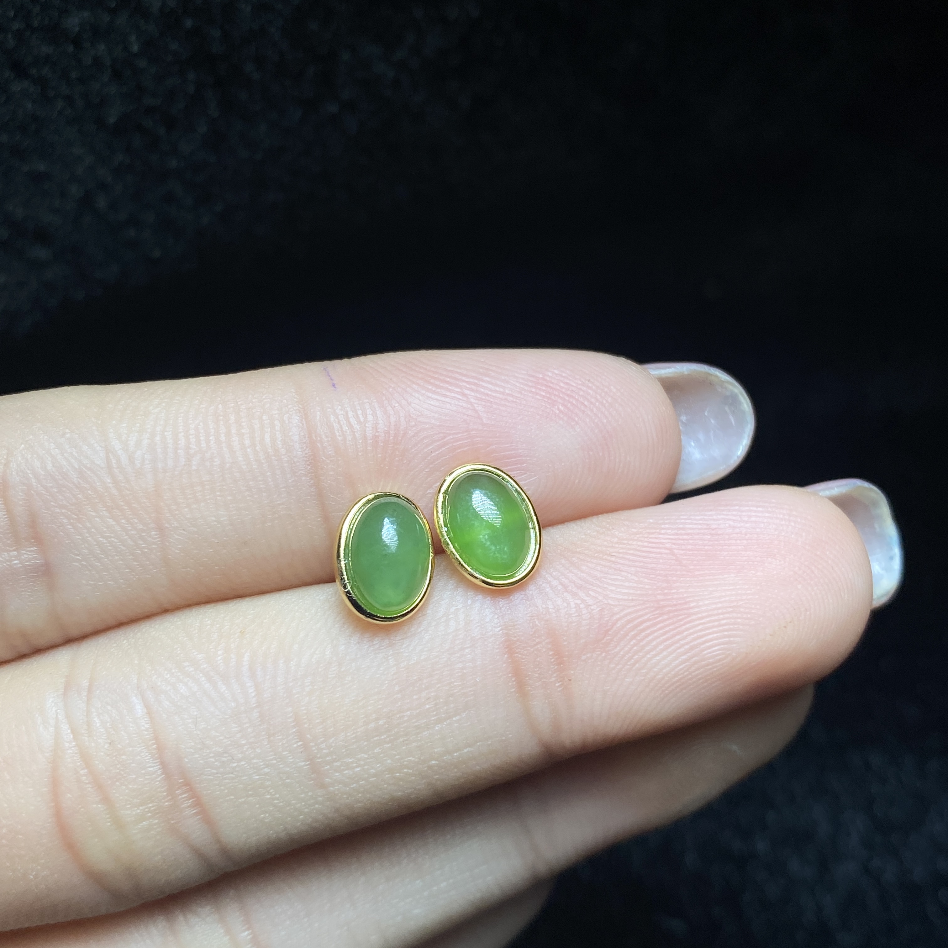 【陈法蓉专属】s925银和田玉蛋面耳钉24-RH08X364【约4*6mm】