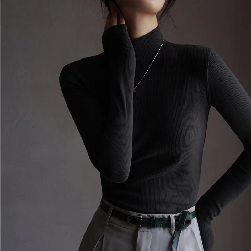 X24321【上新】高级感半高领纯色螺纹洋气内搭打底衣3Q