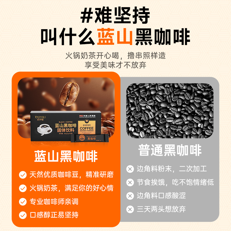 2盒装蓝山黑咖啡无蔗糖精0蔗糖0脂美式浓缩速溶燃官方正品旗舰店