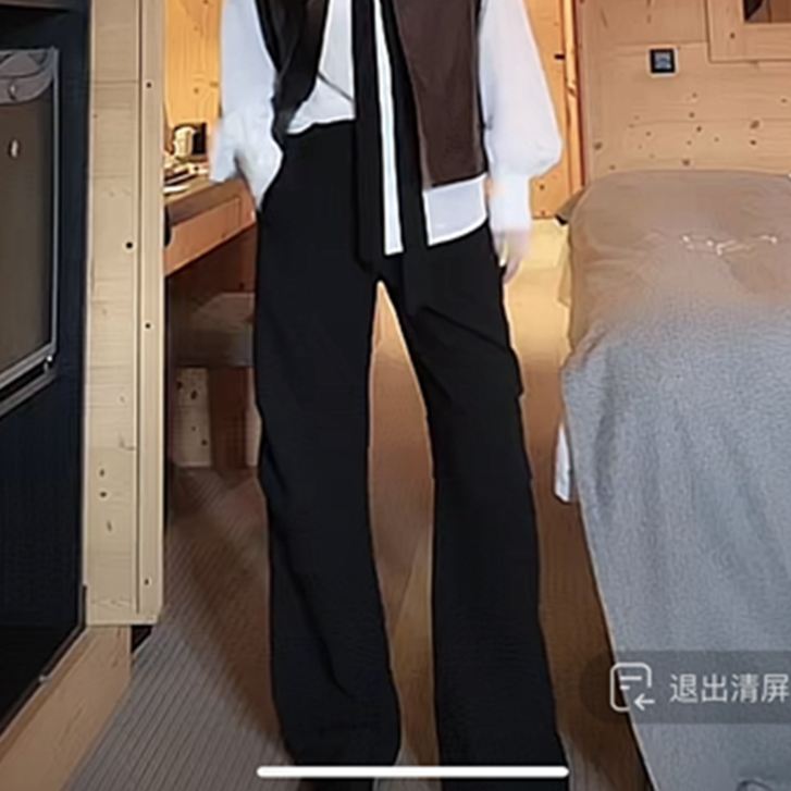 KOKO WANG早春新款高腰显瘦侧边拼接黑条纹百搭休闲裤27607-1