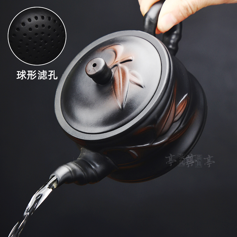云南紫陶竹节壶紫砂茶壶高端壶复古半手工功夫家用纯手工茶道中式
