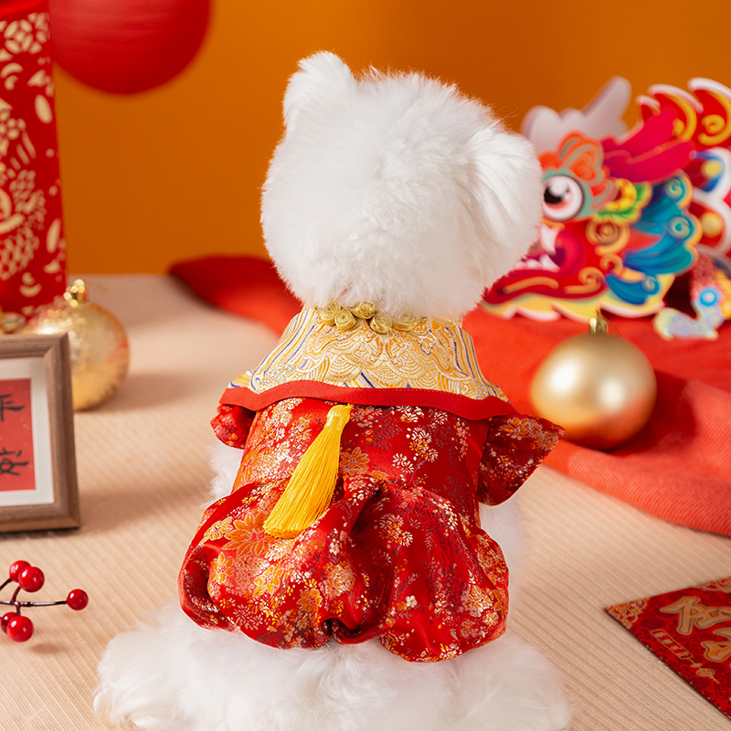 宠物亲肤新年金丝绣线云肩舒适连衣裙加绒加厚衣服贵宾约克夏博美