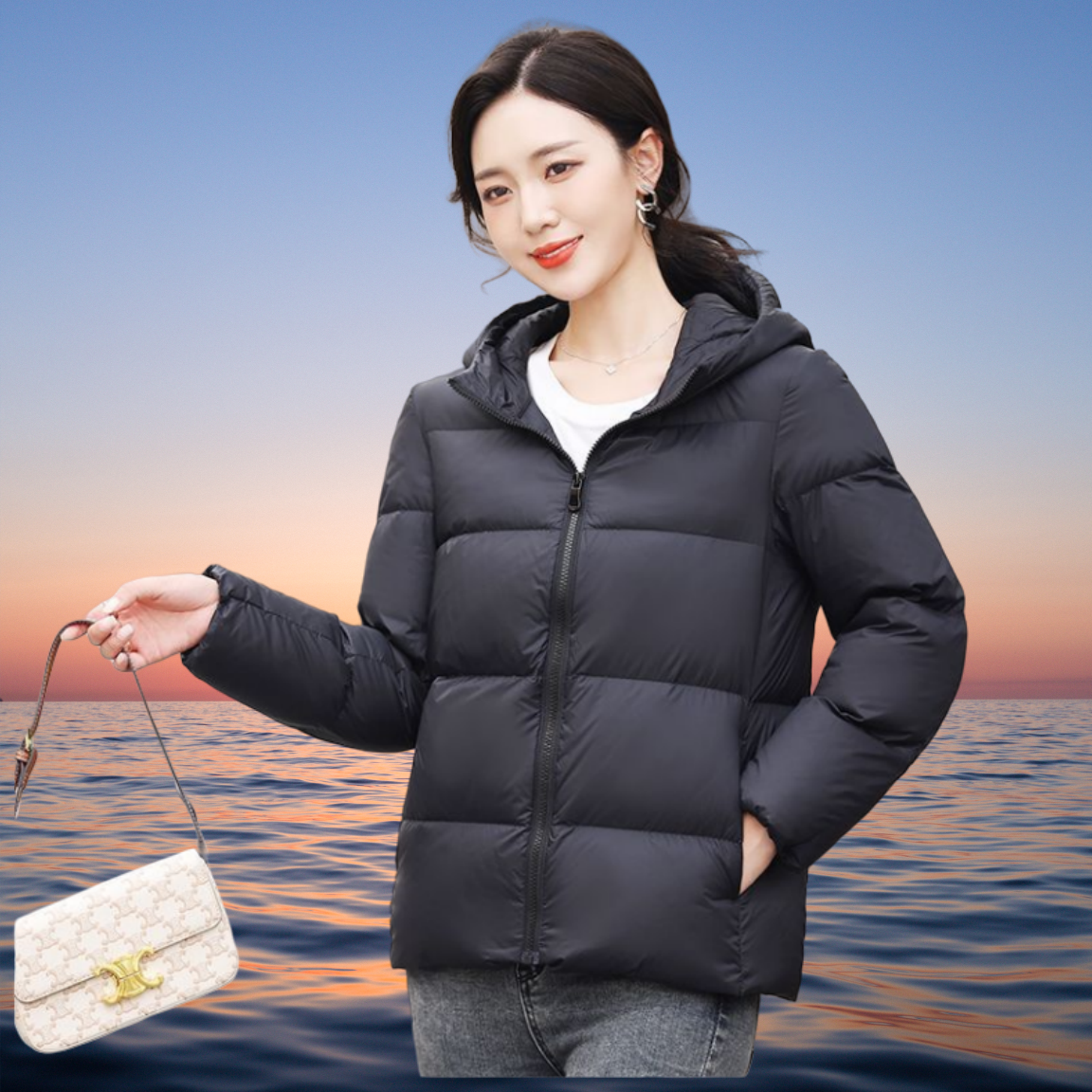 轻薄短款平湖羽绒服2023冬季新款爆款正品休闲百搭白鸭绒真羽绒女