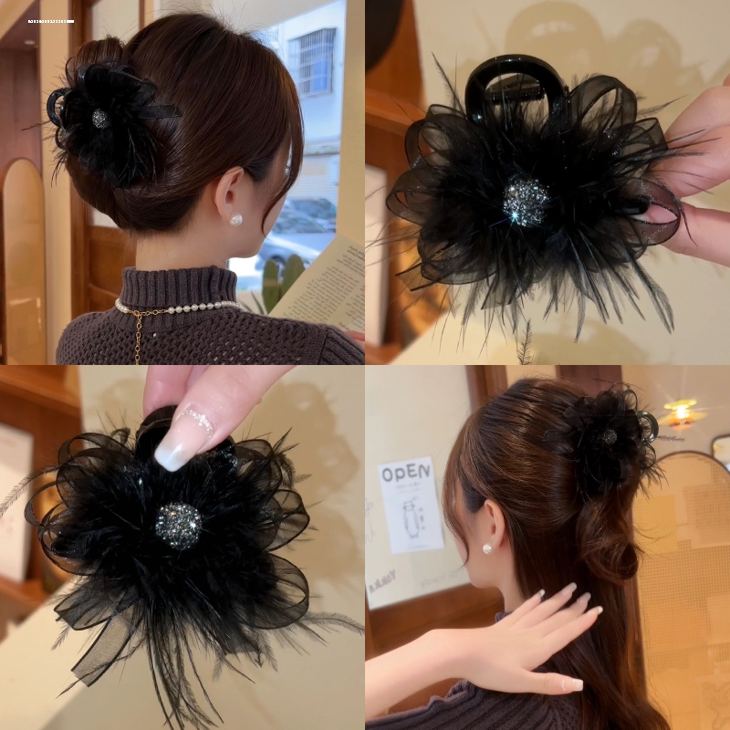 甜妹夹子羽毛碎钻抓夹精致新款发量发卡质感头饰气质设计时尚小众