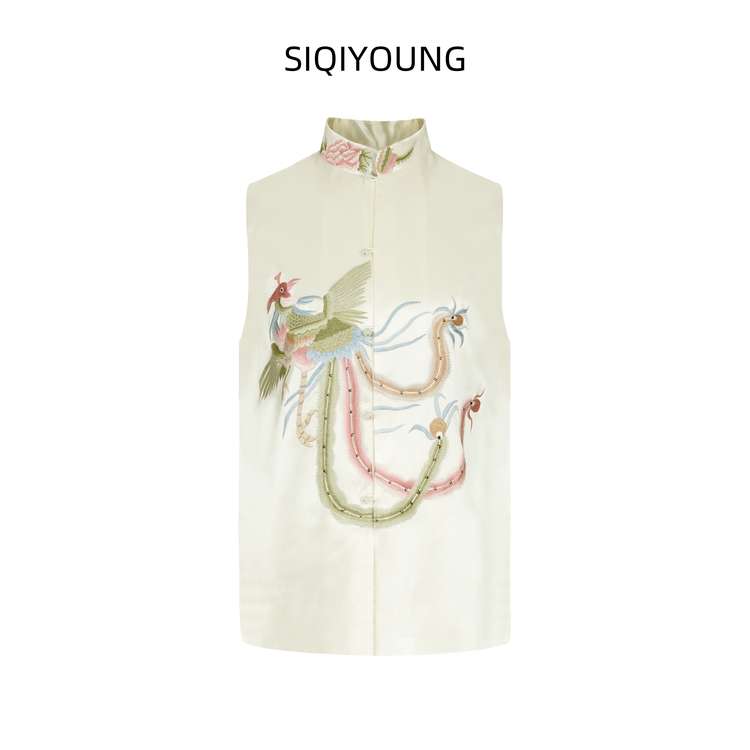 SIQIYOUNG【Maggie精选】小立领凤凰刺绣马甲