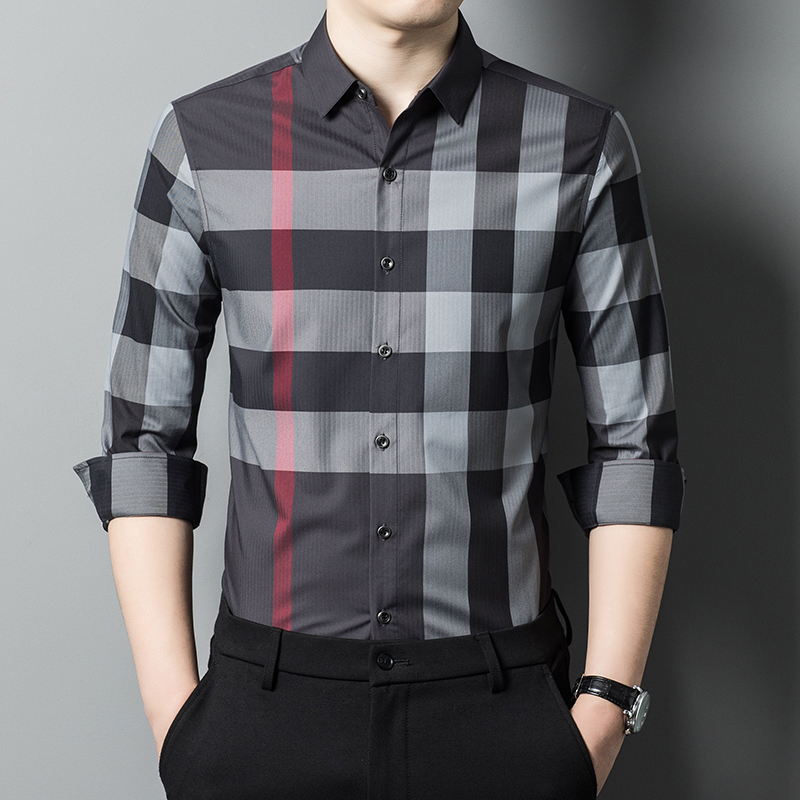巴宝利欧洲站经典格子男装衬衣秋冬男士高档休闲长商务袖衬衫男款