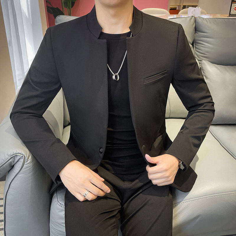 新款秋冬高级感中式男士立领西装垂感帅气休闲单件中山装西服外套