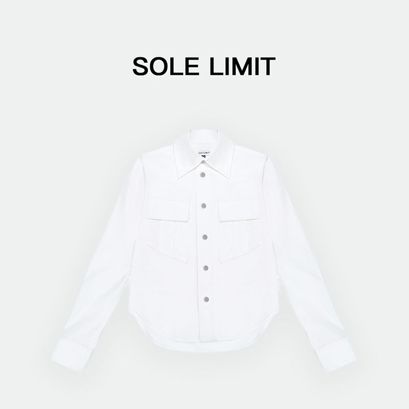 Solelimit白色优雅干练休闲女士金属扣短款衬衣