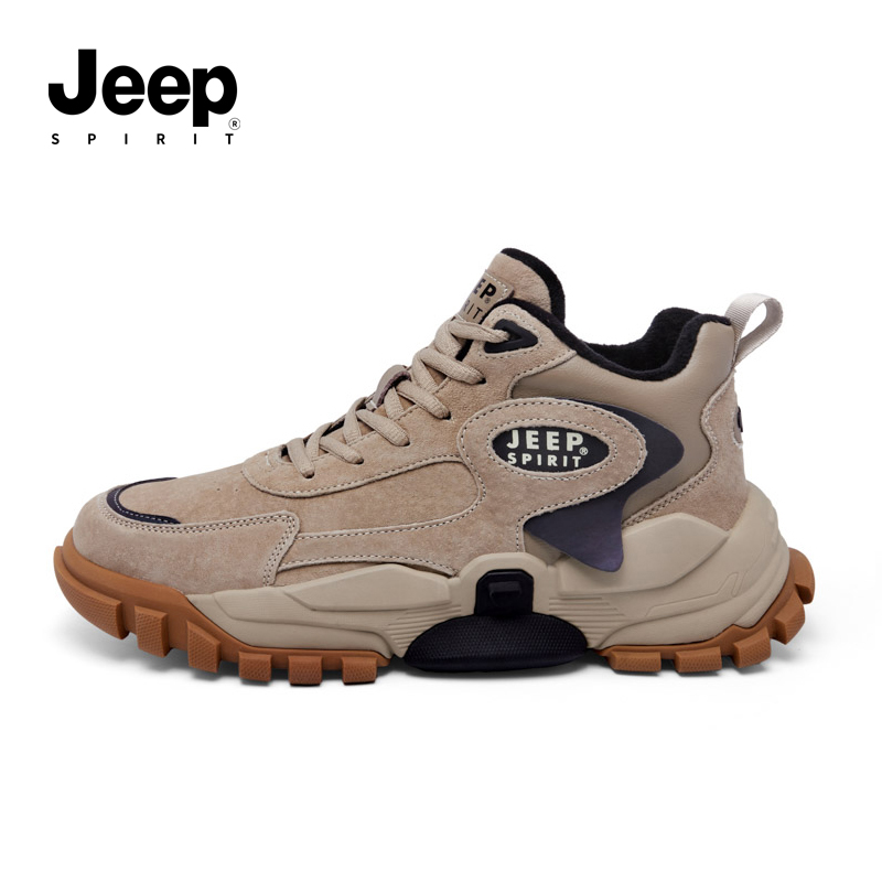 JEEPSPIRIT男鞋2023秋冬季新款网面户外运动登山鞋高帮厚底老爹鞋