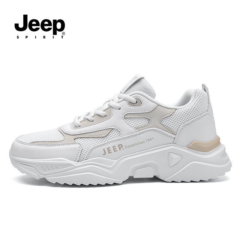 JEEP/吉普男鞋新款透气百搭小白鞋休闲运动鞋潮鞋耐磨增高老爹鞋