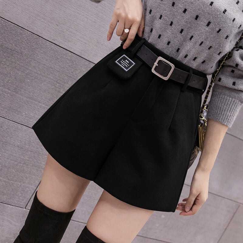 毛呢短裤女秋冬外穿23新款高腰显瘦a字休闲百搭四分阔腿靴裤子913
