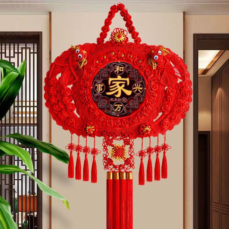 福瑞兴中国结桃木挂件客厅电视墙乔迁玄关春节过年过节装饰绳编