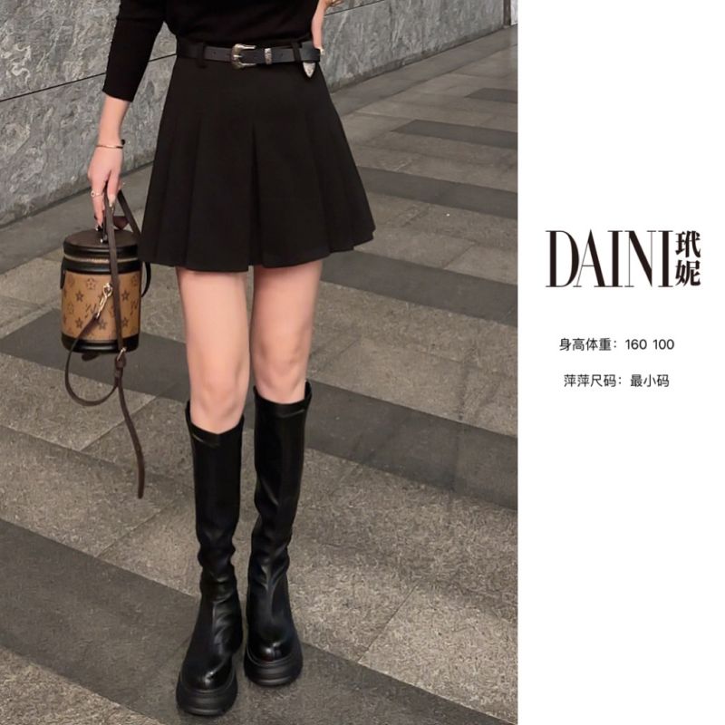 【萍萍推荐】秋冬款 高腰减龄百褶气质A版半裙时尚后拉链细腰带裤裙