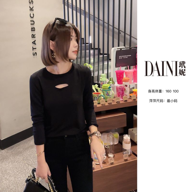 【萍萍推荐】秋款 圆领拼缝小心机镂空设计上衣光版休闲简约长袖T恤