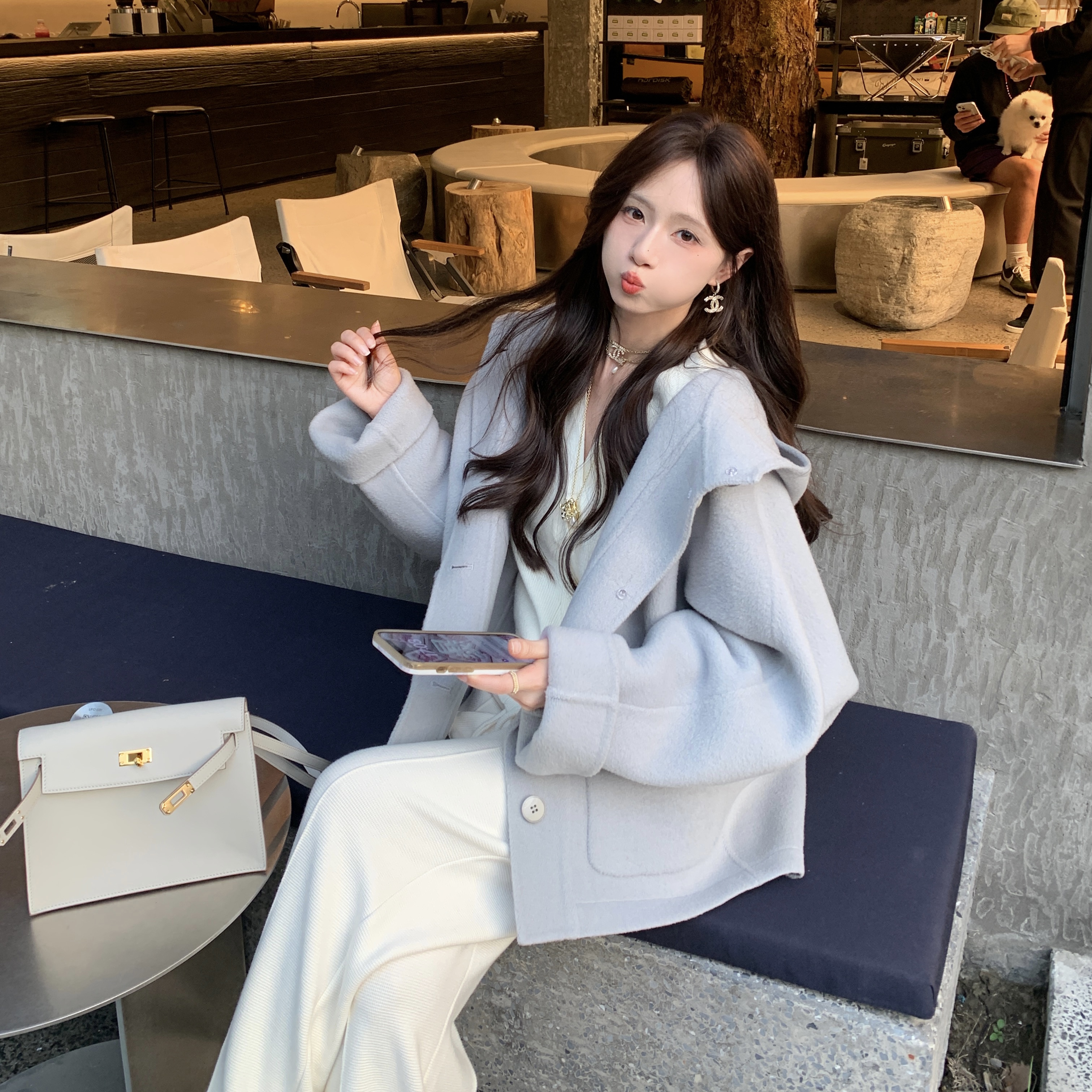 金蘑菇菇【冬日恋曲】设计师高定戴帽双面呢秋冬保暖显瘦骆驼绒大衣