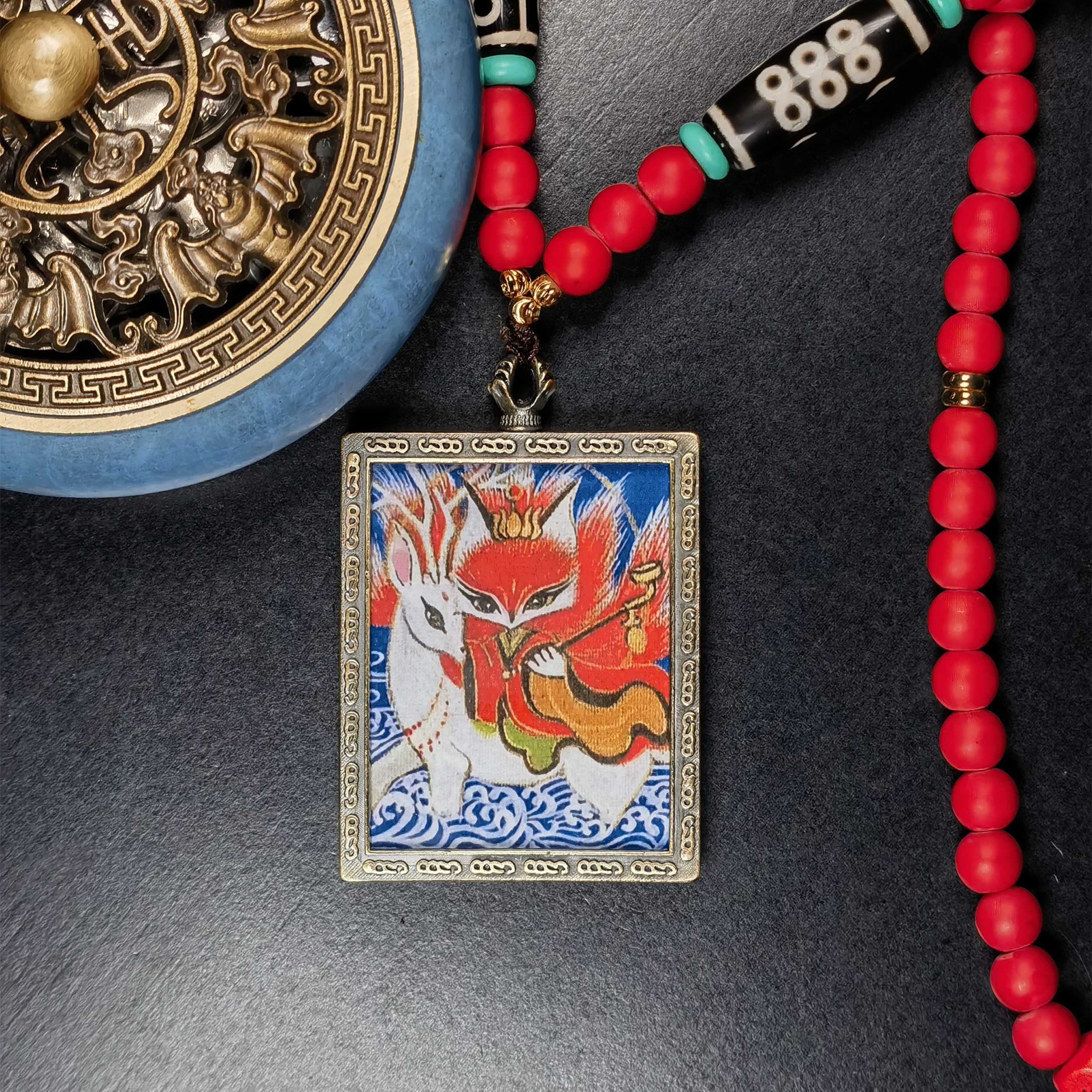 【魅力正偏C】 藏式民族风 双面 九尾狐 时尚百搭