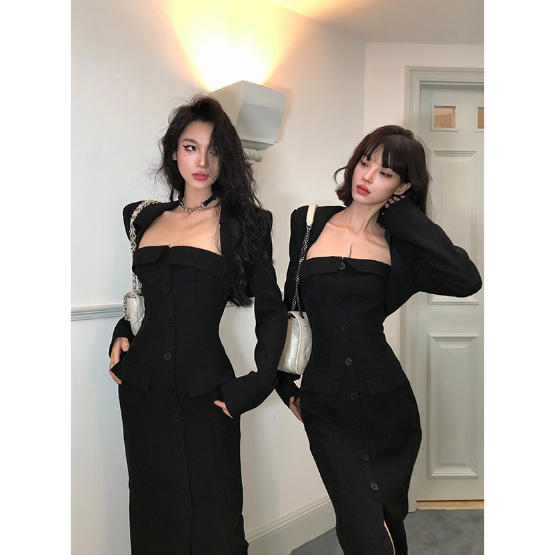 12YE【巴黎秀场】正肩短外套搭配收腰性感长裙