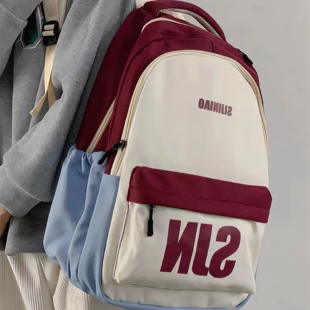 学院ins撞色小众书包女高中学生大容量双肩包初中生美式复古书包