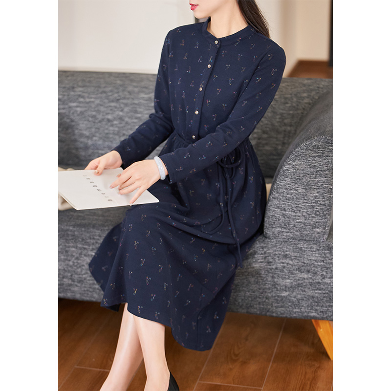 迪欧芙2023冬季新款时尚设计感长裙优雅气质显瘦连衣裙#QLQ15612