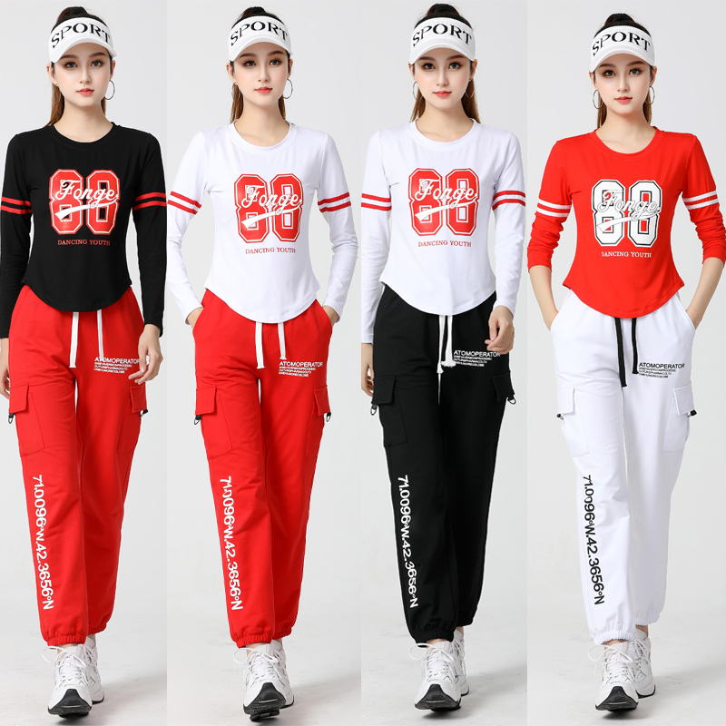 广场舞服装新款时尚圆领运动服套装女休闲工装裤跳舞衣服鬼步舞衣