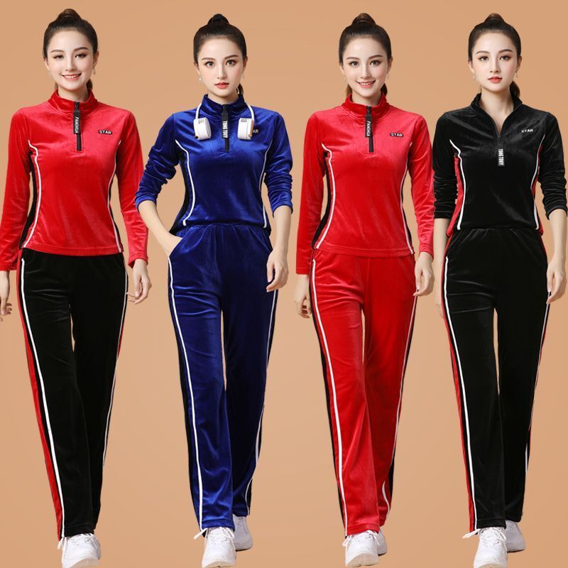 杨丽萍广场舞服装新款套装秋冬金丝绒舞蹈演出服女运动健身鬼步舞