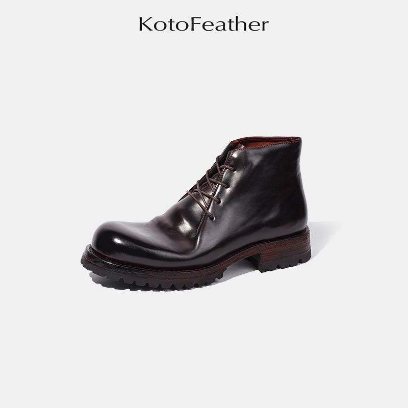 KotoFeather 时尚男鞋厚底沙漠靴百搭工装靴水洗马臀皮鞋高端男鞋