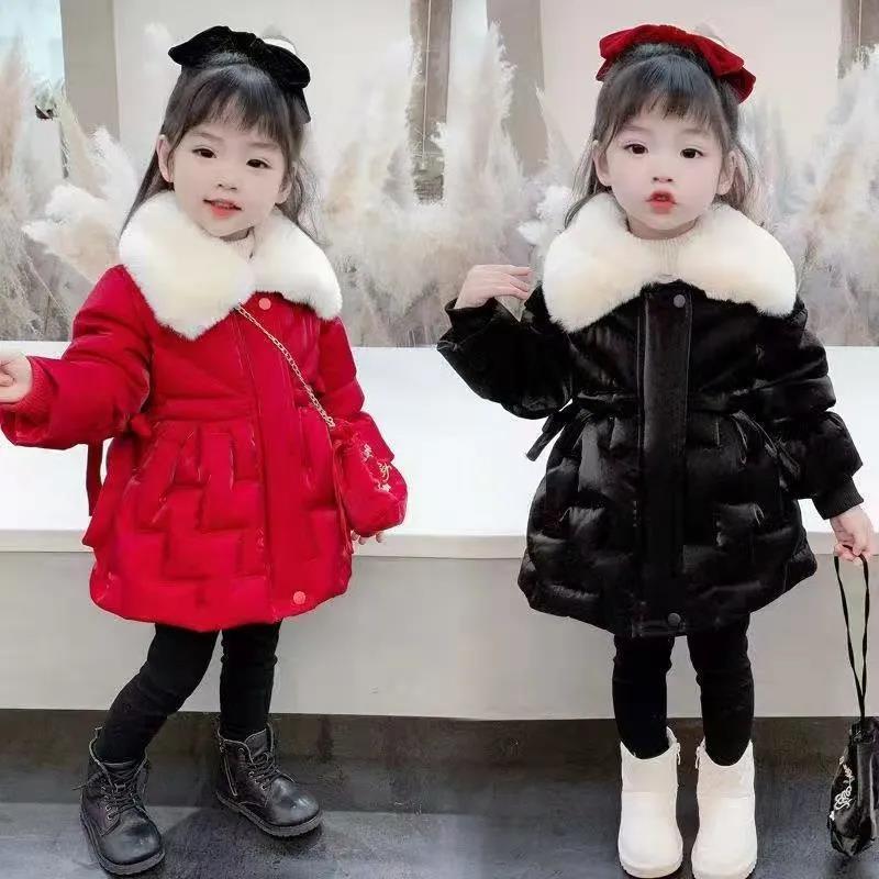 童装女童套装棉衣新款儿童棉服中长款加绒加厚派克服棉衣国潮款