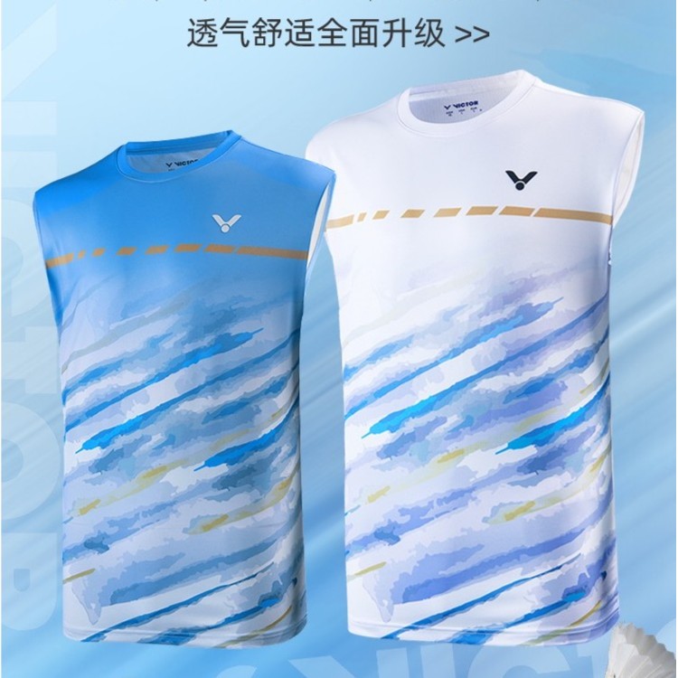 2023新款胜利无袖羽毛球服男士速干透气运动T恤背心坎肩比赛定制