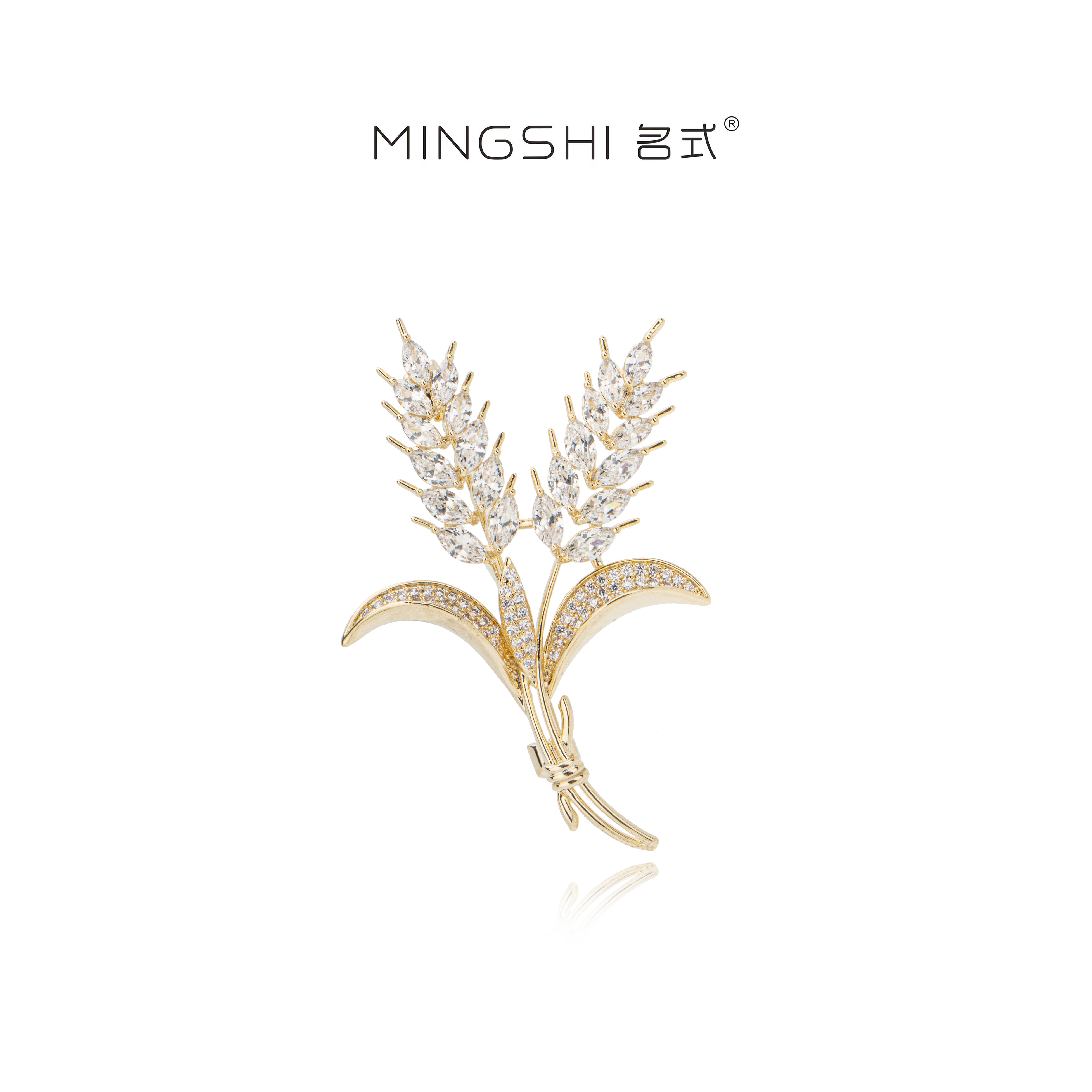 名式 铜合金合成锆石胸针 【兰花】时尚高级感金色麦穗精致胸针