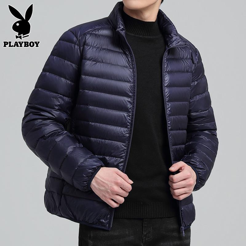 PLAYBOY轻薄羽绒服男士冬季新款白鸭绒外套休闲立领短款羽绒衣男