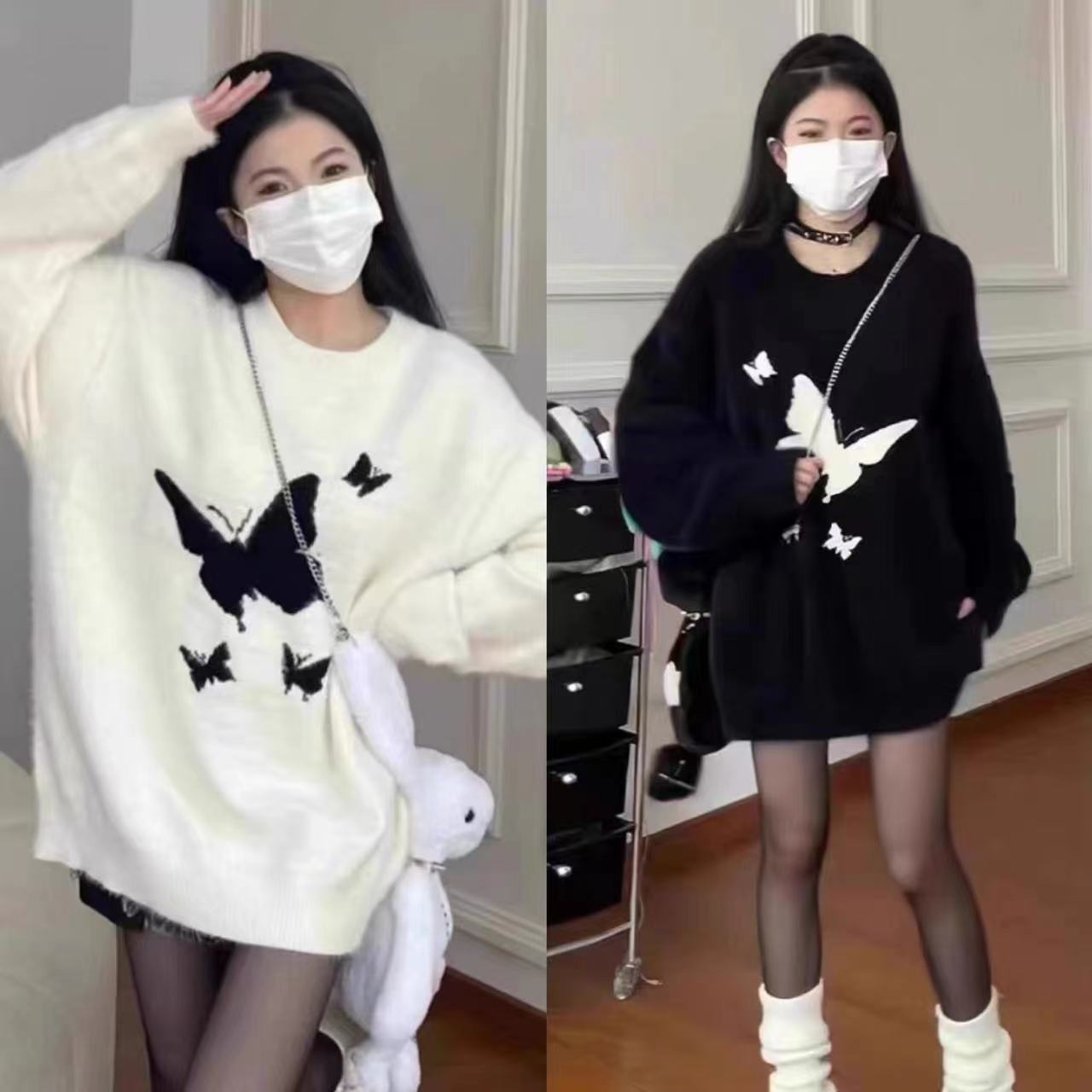 韩系软糯温柔慵懒风秋冬新款毛衣女宽松复古高级感仿水貂绒针织衫