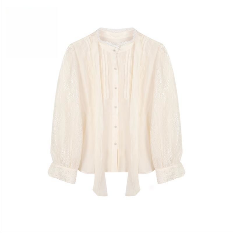 「魔女宥熙」上衣预Q3SY0107蕾丝长袖时尚春季泡泡袖秋季气质白色