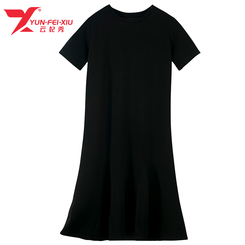 云妃秀大码女装裙子韩版休闲春季中长款宽松韩版洋气连衣裙2326
