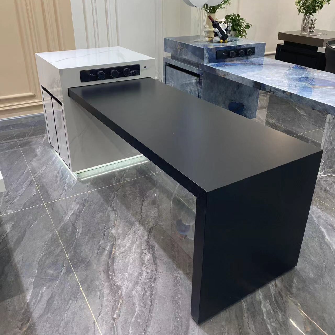 NEEDO/拟度轻奢岩板移动伸缩岛台餐桌茶桌吧台一体厨房多功能倒台