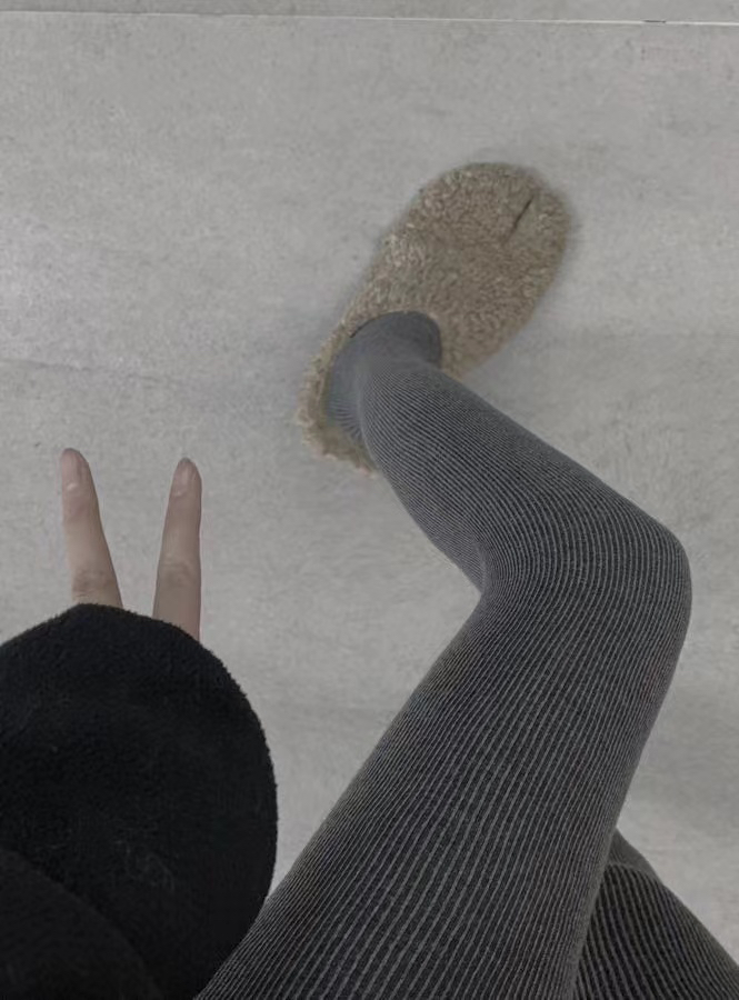 欧货不起球袜秋冬打底裤保暖踩脚裤袜加厚加绒女竖条纹棉