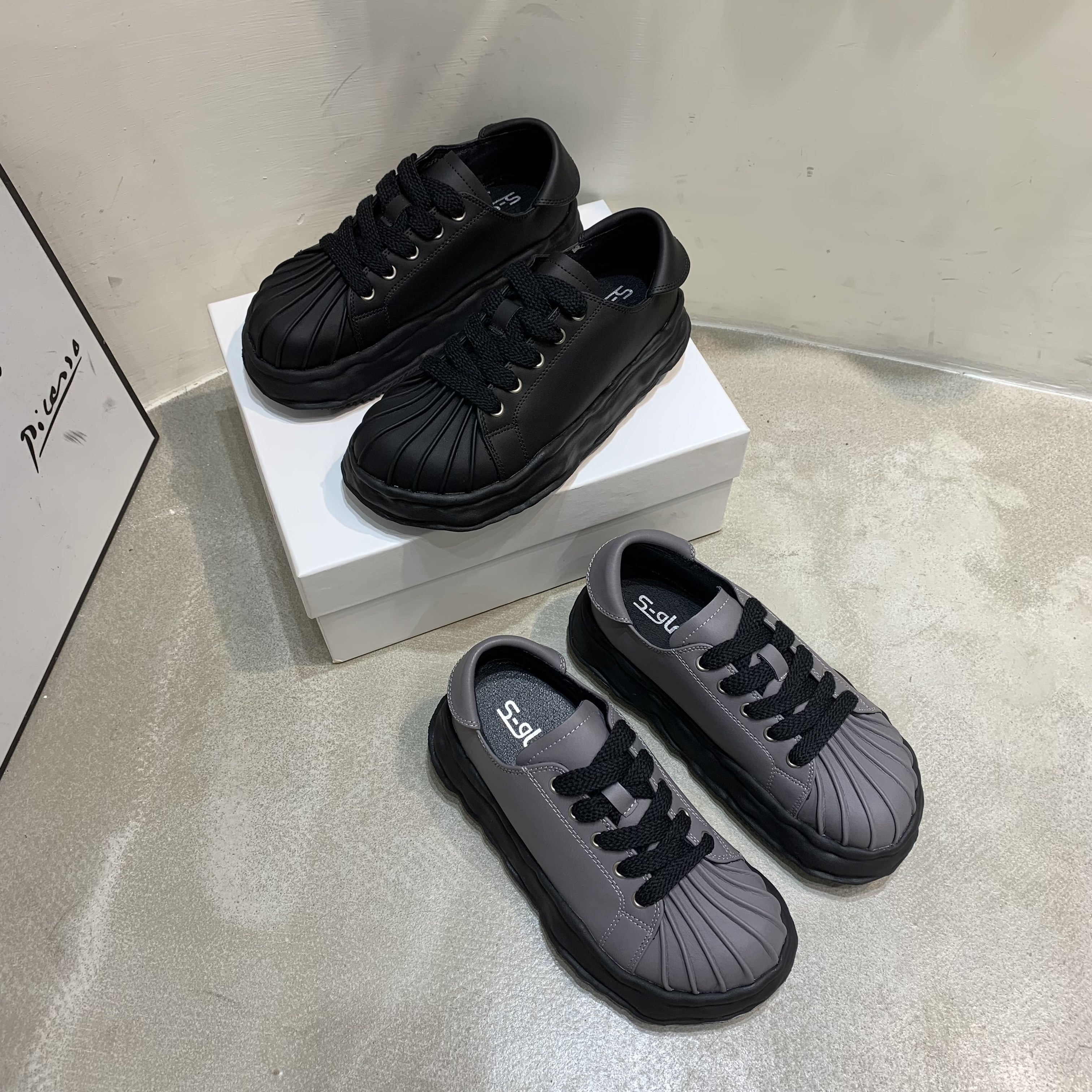 s-girl A66-6 大头丑萌松糕鞋女系带小皮鞋轻便休闲面包运动鞋