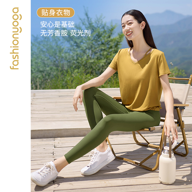 凡圣瑜伽木棉系列T恤透气宽松速干运动弹力薄款健身F13365