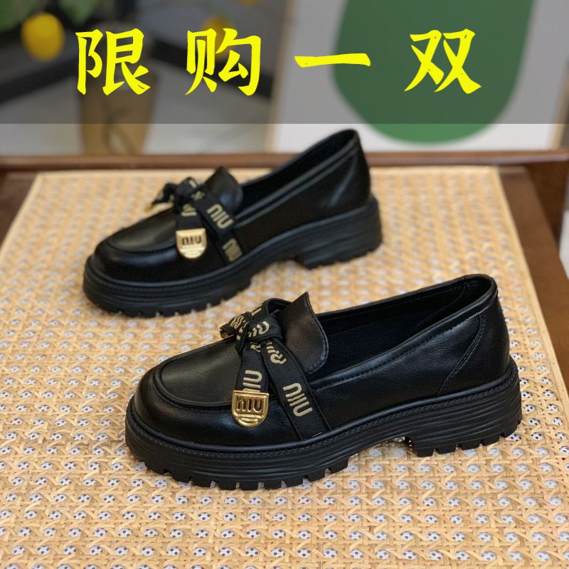 红蜻蜓牌英伦风乐福鞋女2023年春秋季新款厚底一脚蹬黑色单鞋蝴