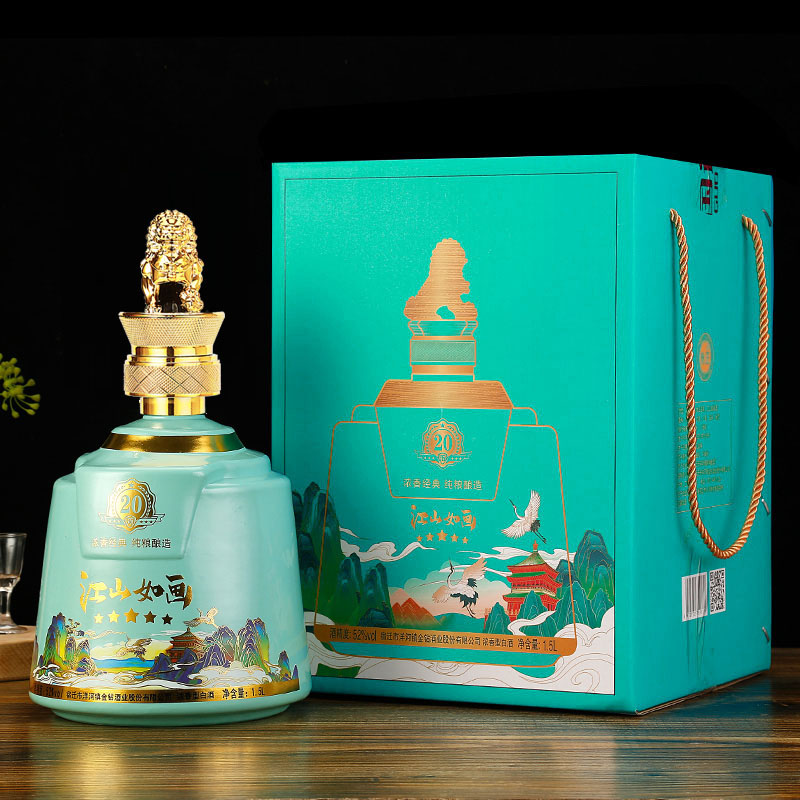 一村一河江山如画浓香型白酒52度1500ml*1坛白酒
