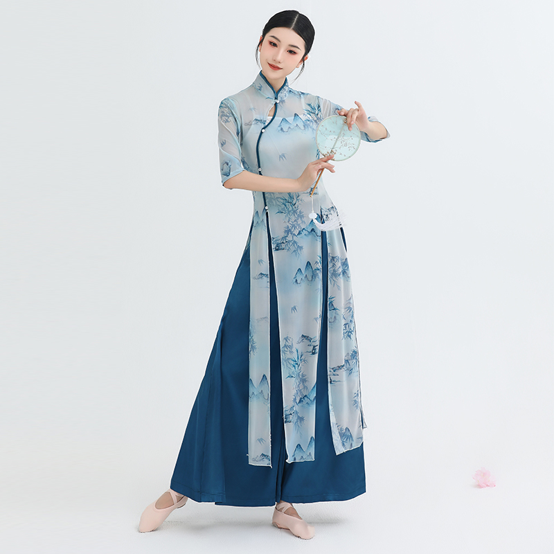 古典舞练功服女旗袍上衣中国风民族舞蹈裙裤宽松阔腿裤服装