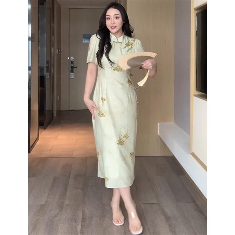 XINYI【碧绿烟雨】国风新中式拜年服连衣裙女收腰显瘦裙子XQ348432