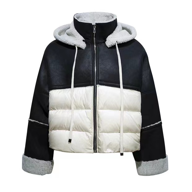 YEVACHAO撞色连帽拼接拉贡短外套