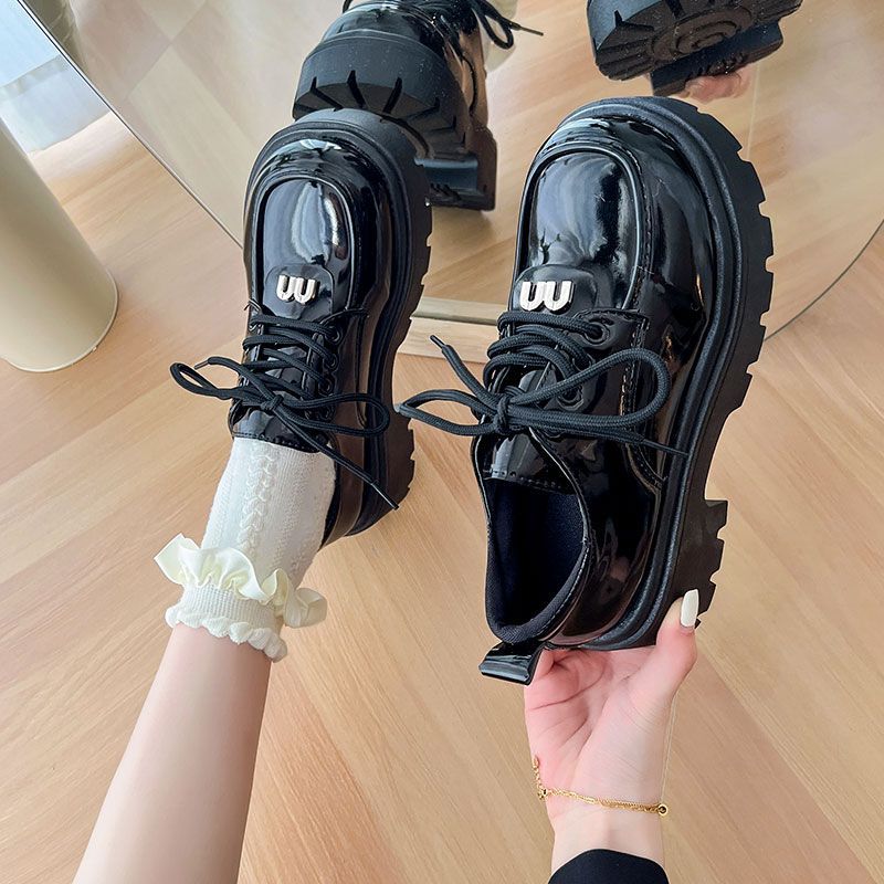 黑色厚底增高英伦风小皮鞋女2024新款春秋单鞋复古玛丽珍乐福鞋子
