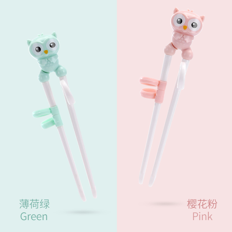 AA卡通塑料宝宝练习筷8827筷子学习吃饭薄荷绿樱花粉家用弯曲小孩
