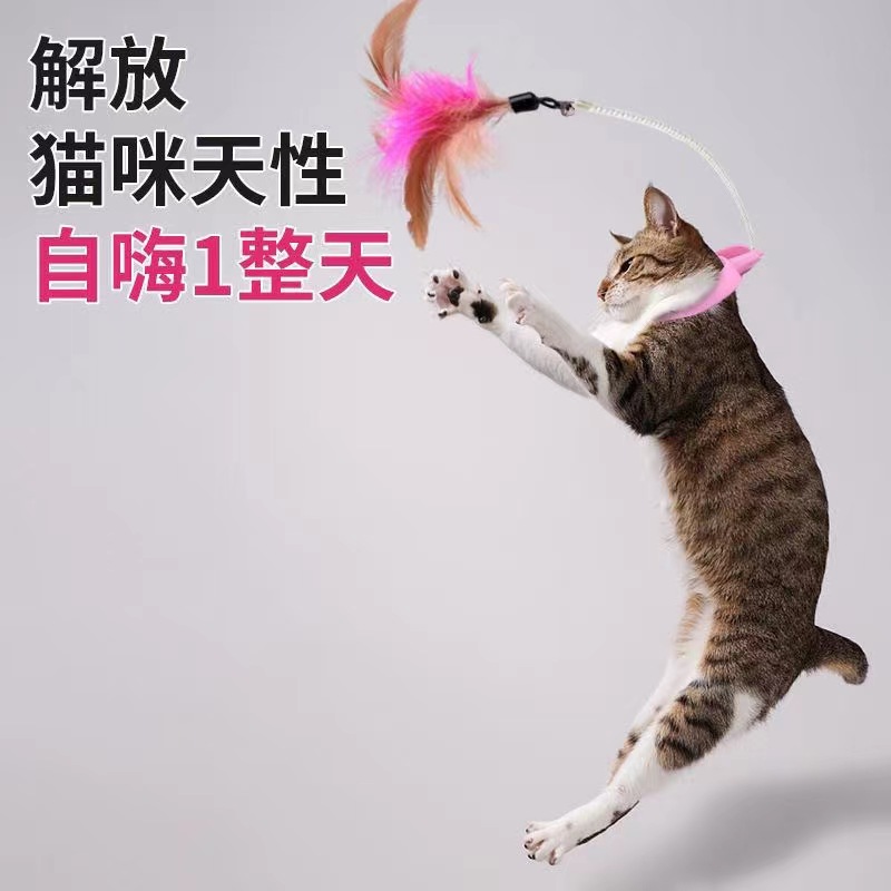 逗猫棒猫咪玩具猫咪自嗨互动项圈逗猫棒解闷通用可调节羽毛玩具