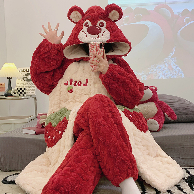 2023新款三层夹棉加厚睡衣冬季保暖0°以下可穿宽松外穿家居服套装