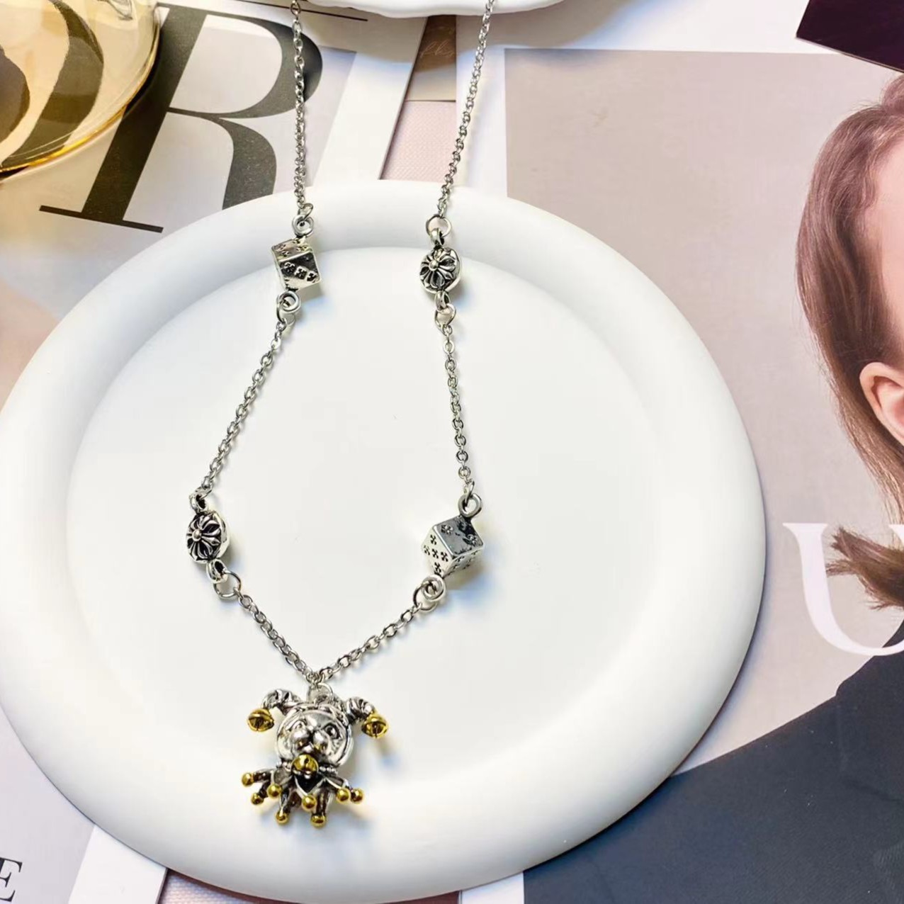 钛钢项链 钛钢项链时尚克克复古个性小丑长款百搭项链